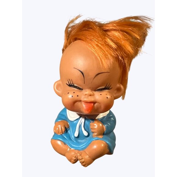 Moody Cutie Small Vintage Doll Sticking Tongue Out Blue Dress - Picture 2 of 11